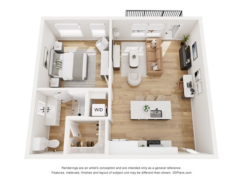 Floor plan for 1 bed, 1 bath, 749 sqft